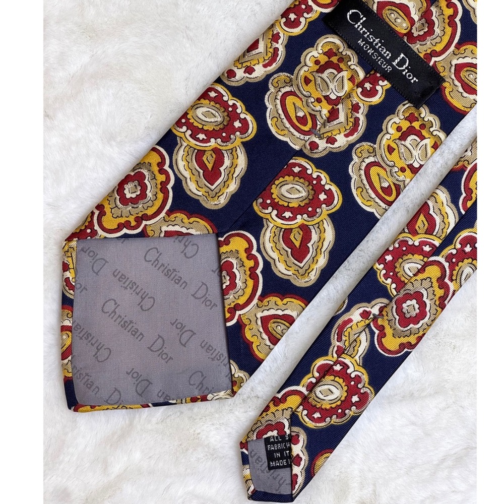 Vtg Christian Dior Monsieur Silk Tie Whimsy Medallion Paisley Italy made In USA